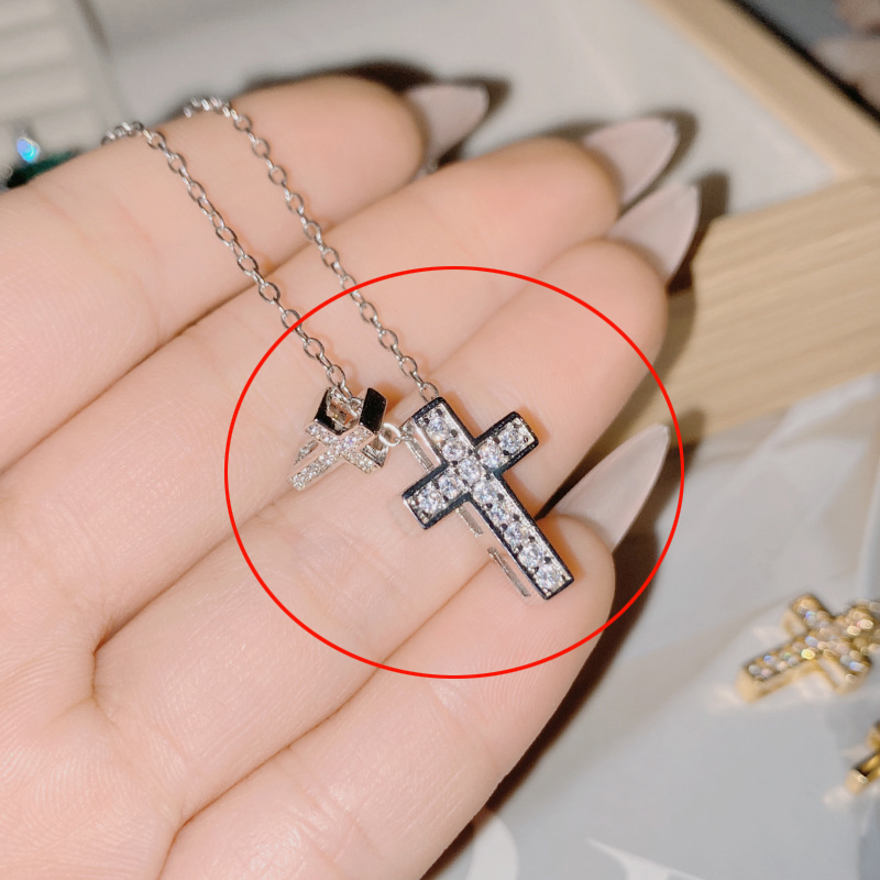 Fashion 【white Diamond】 Copper Diamond Cross Necklace