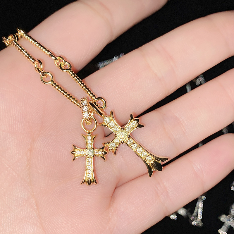 Fashion Cross [gold-yellow Diamond] Includes 50cm Chain Copper Diamond Cross Necklace