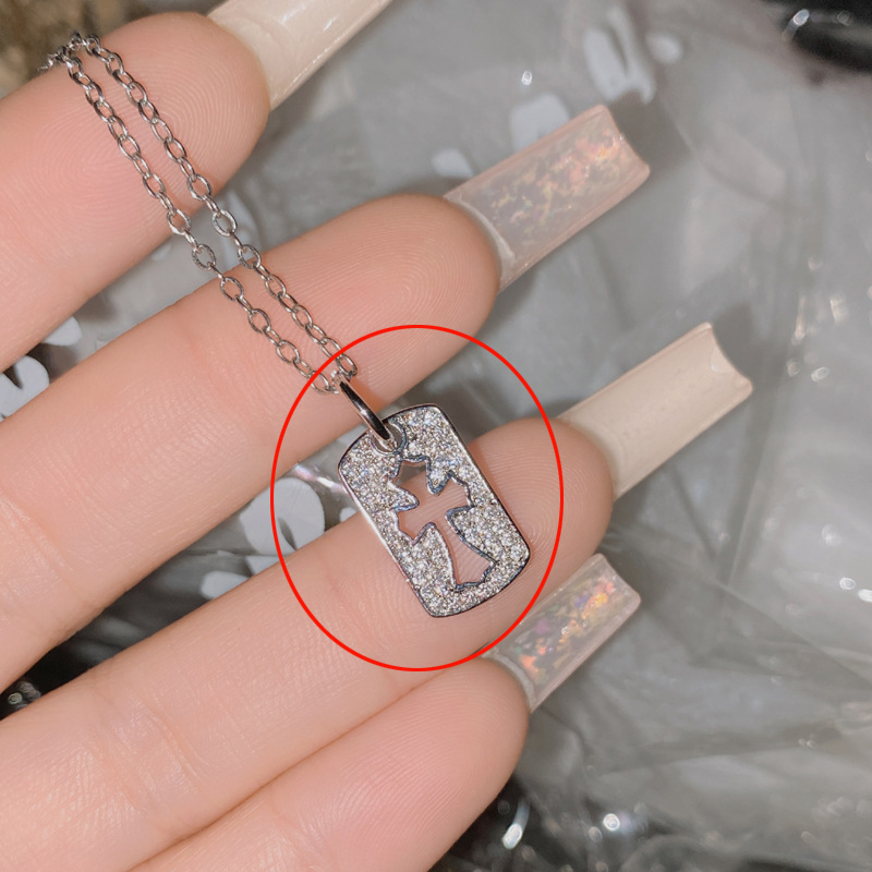 Fashion Hanging Tag [platinum Plated] Does Not Include Chain Copper Inlaid Diamond Hollow Cross Tag