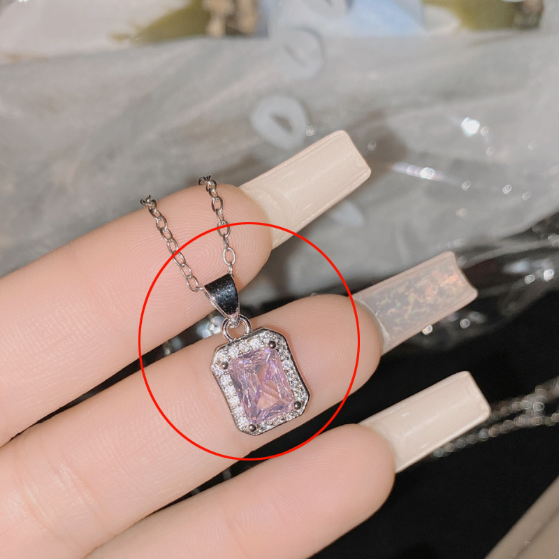 Fashion Cuic [pink Diamond] Does Not Include Chain Copper Diamond Square Pendant