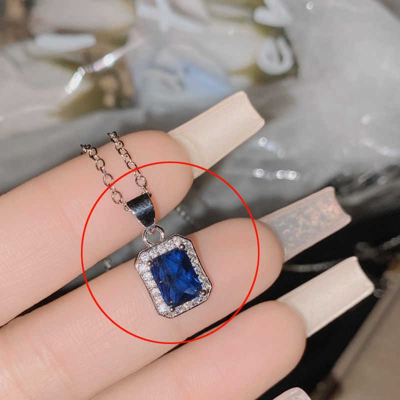Fashion Cuic【blue Corundum】does Not Contain Chain Copper Diamond Square Pendant