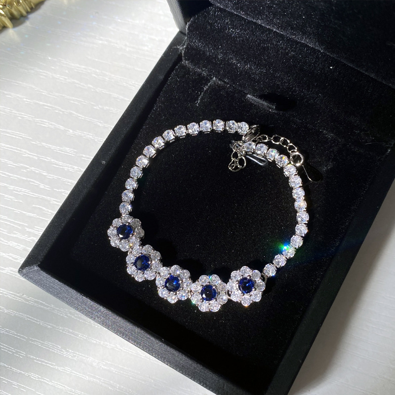 Fashion 5 Sapphire Blue Bracelet Copper Diamond Geometric Bracelet