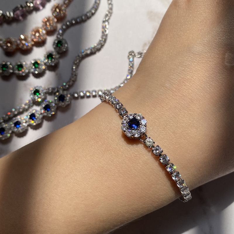 Fashion Single Sapphire Blue Bracelet Copper Diamond Geometric Bracelet