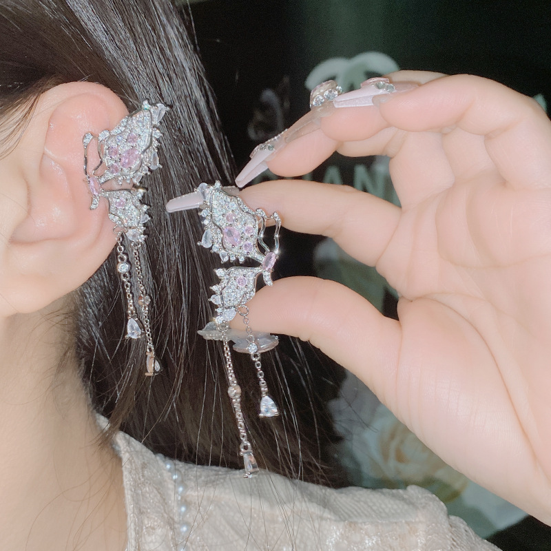 Fashion 【super Fairy Ear Bone Clamp】 Copper Diamond Butterfly Cuff Earrings