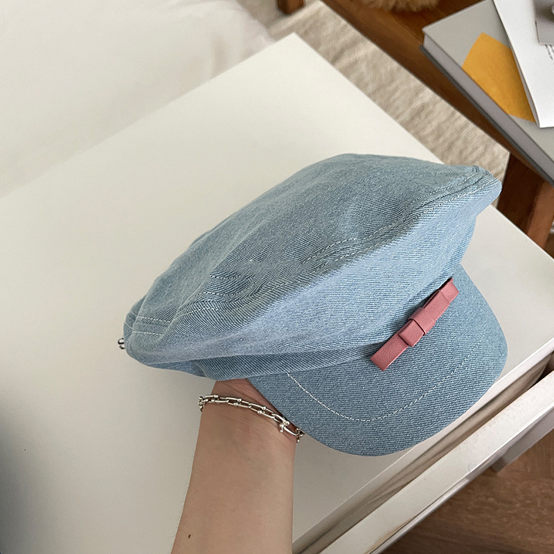 Fashion Light Denim Acrylic Denim Short Brim Newsboy Hat