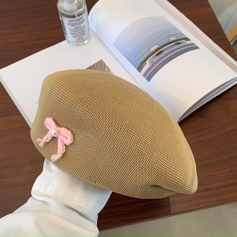 Fashion Khaki Acrylic Three-dimensional Bow Knitted Beret