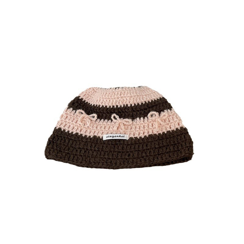 Fashion Pink Coffee Acrylic Knitted Striped Beanie