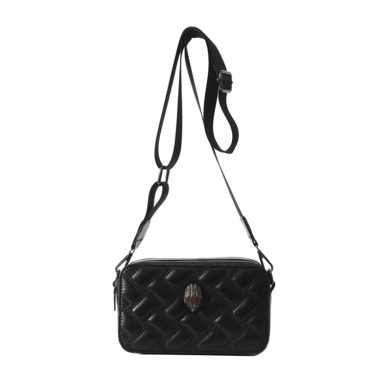 Fashion Black Pu Embroidery Wide Shoulder Strap Crossbody Bag