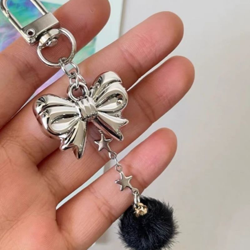 Fashion Silver Alloy Bow Fur Ball Star Keychain
