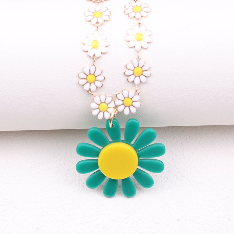 Fashion Green Sunflower Metal Geometric Flower Necklace