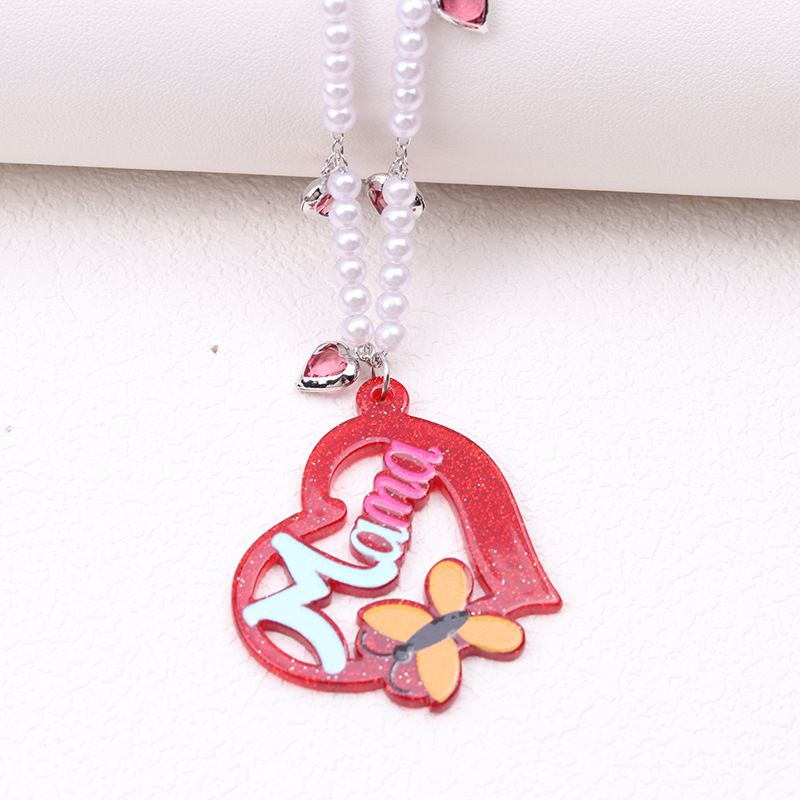 Fashion Red Love Style Five-necklace Pearl Beads Geometric Love Letter Necklace