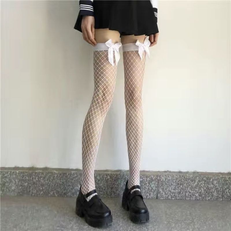 Fashion Internet White + White Cotton High-cut Over-the-knee Stockings