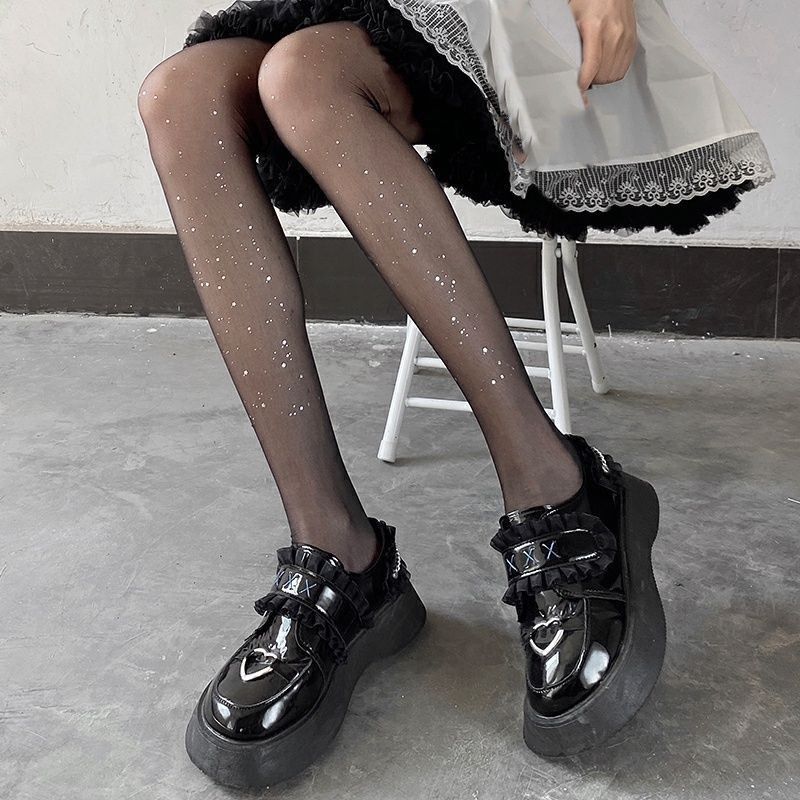 Fashion Shiny Black Sequined Mesh Stockings
