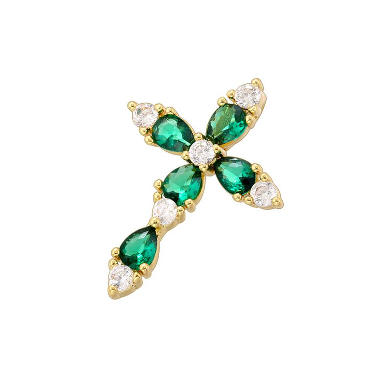Fashion Golden Green Diamond Gold Plated Copper Cross Pendant With Diamonds