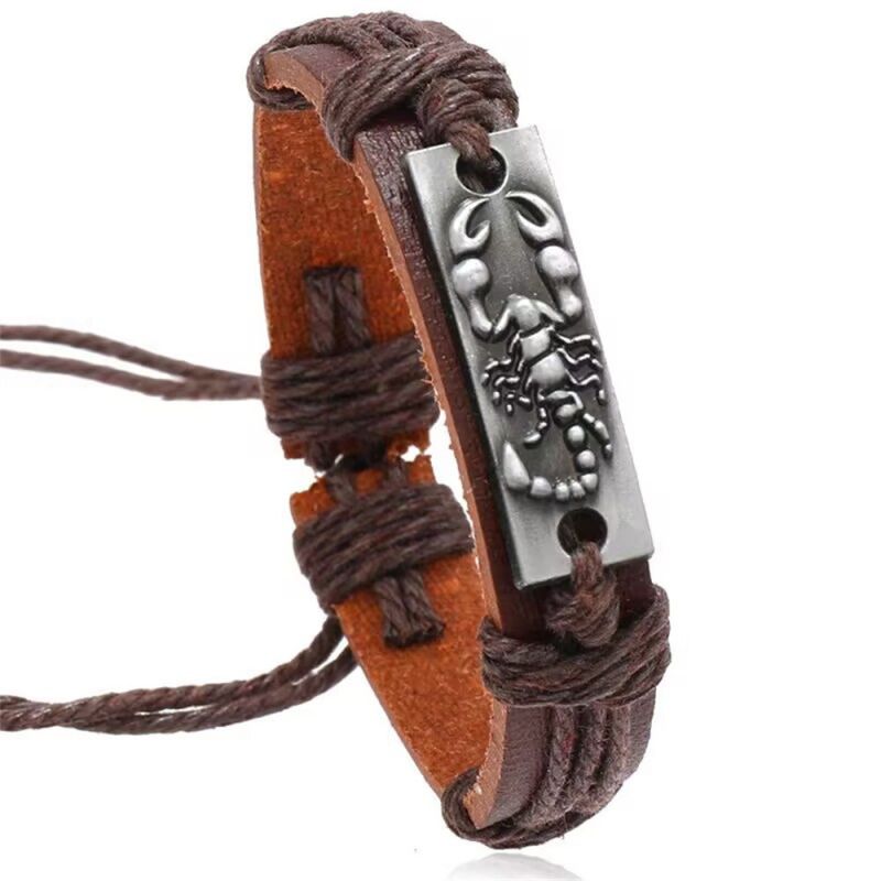 Fashion Brown Alloy Scorpion Leather Braided Men's Bracelet