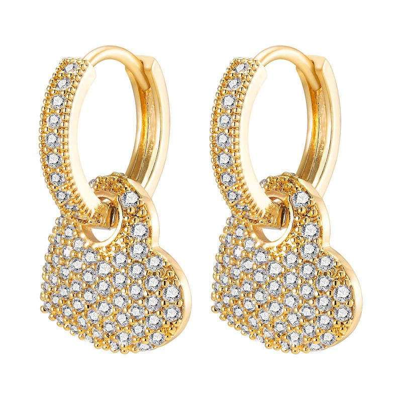 Fashion A Pair Copper Diamond Heart Hoop Earrings