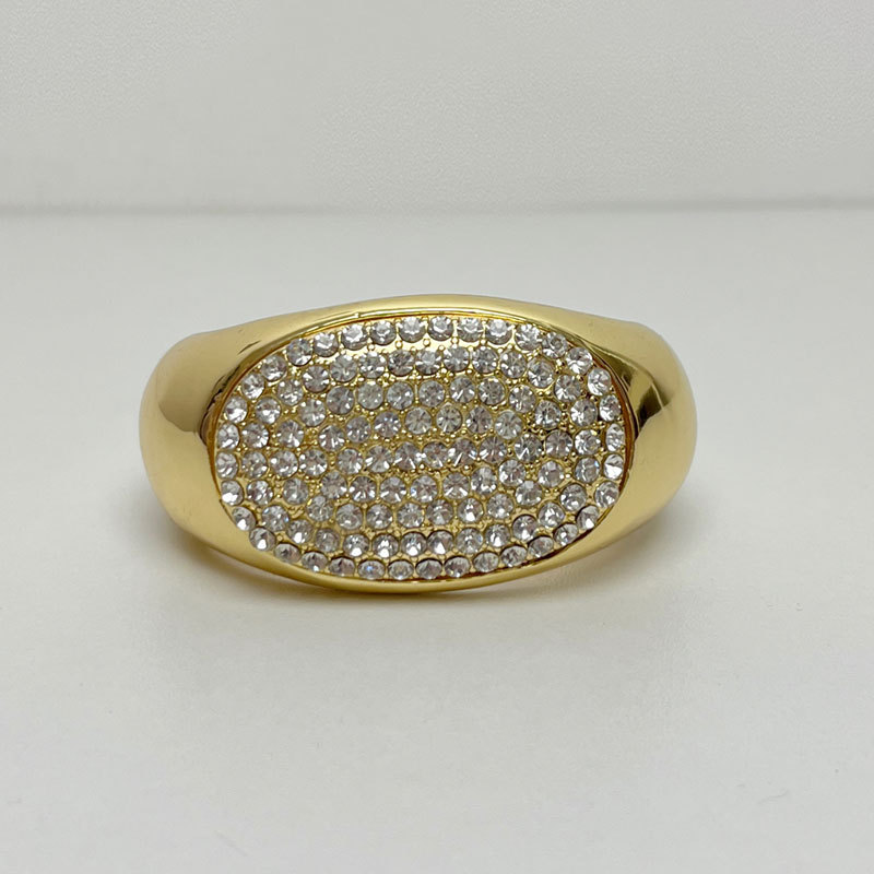 Fashion Gold With Diamonds Alloy Geometric Diamond Oval Open Ring