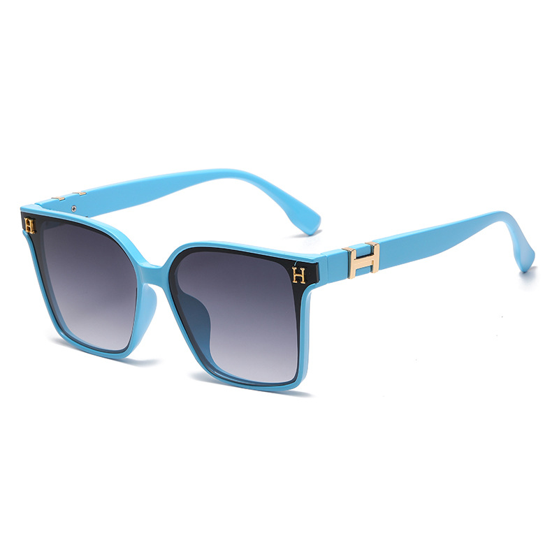Fashion Blue Frame Double Gray C5 Pc Square Large Frame Sunglasses
