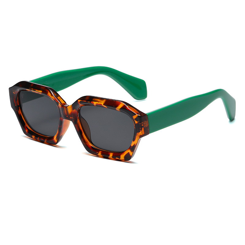Fashion Tortoiseshell Frame Green Feet All Gray C3 Pc Square Large Frame Sunglasses