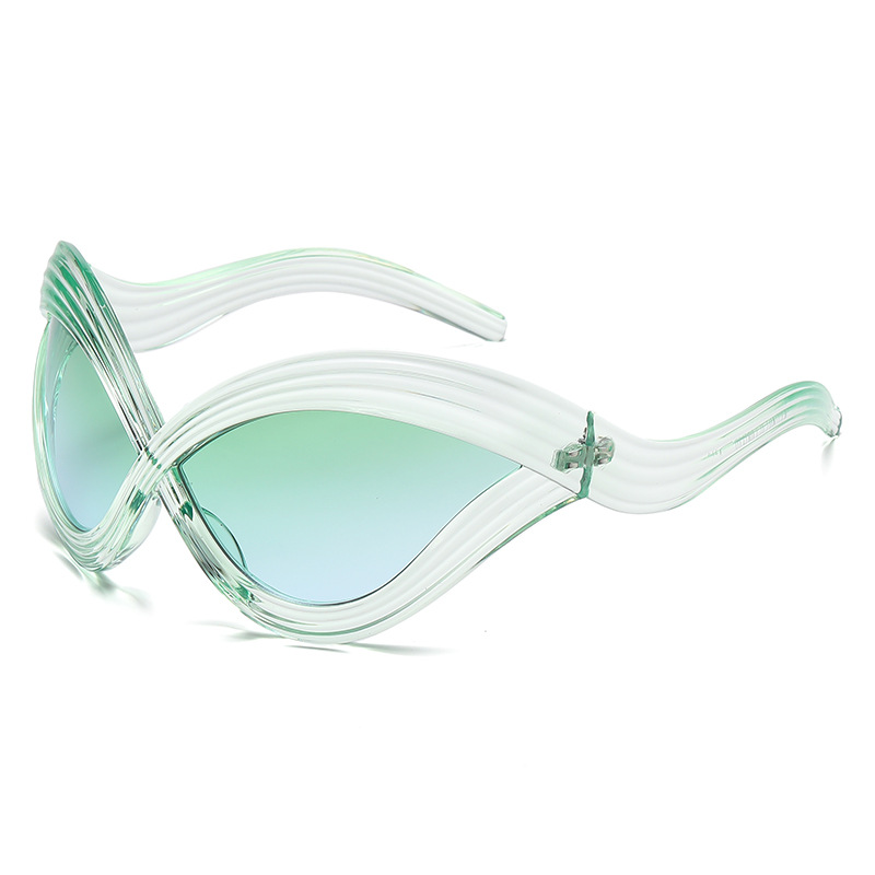 Fashion Translucent Green Frame Green Film C2 Pc Wave Sunglasses
