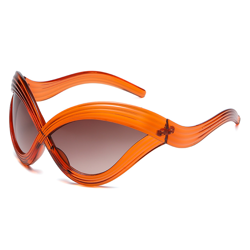 Fashion Orange Frame Gradually Tea C3 Pc Wave Sunglasses