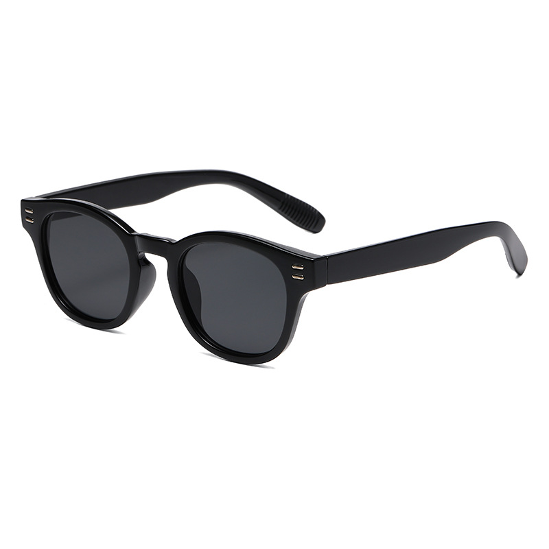 Fashion Black Frame All Gray C1 Pc Rivet Round Sunglasses