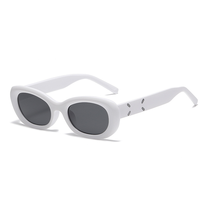 Fashion White Frame All Gray C4 Pc Elliptical Sunglasses