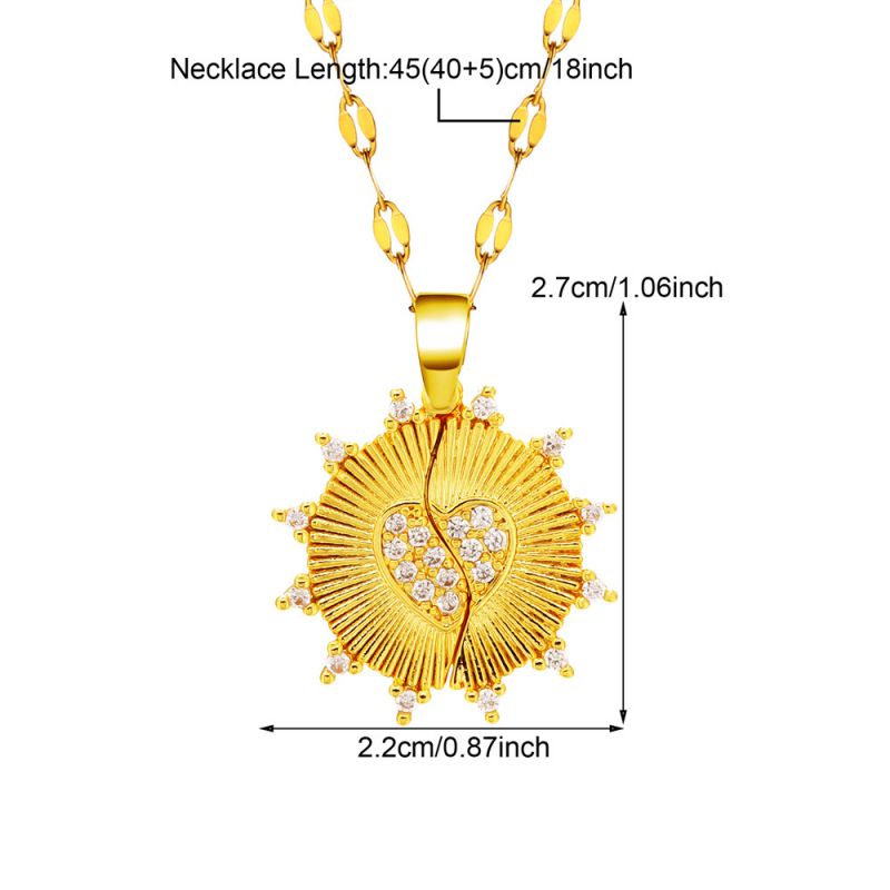 Fashion 2# Copper Diamond Heart Round Necklace
