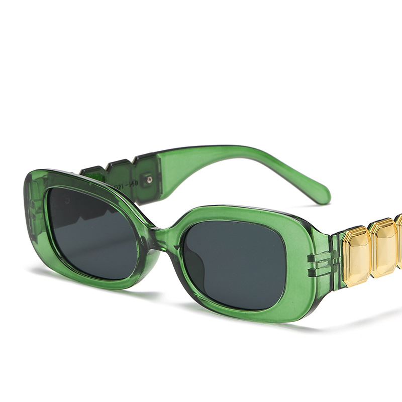 Fashion Translucent Green Frame Gray Film Pc Square Sunglasses