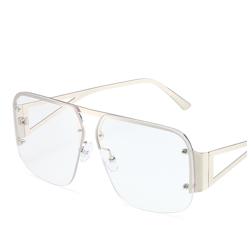 Fashion Silver Frame Transparent Film Metal Square Sunglasses