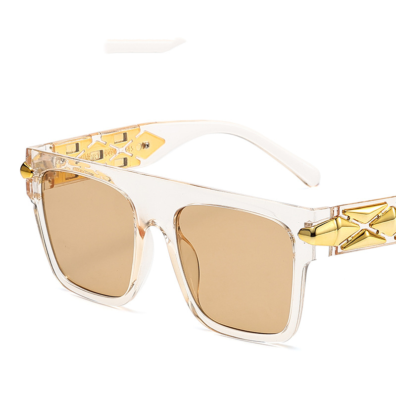Fashion Champagne Framed Light Tea Slices Pc Square Large Frame Sunglasses