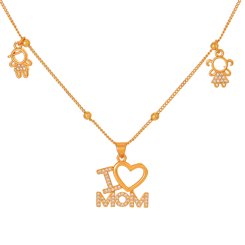 Fashion Gold Copper Inlaid Zircon Love Letter Mom Boys And Girls Pendant Necklace