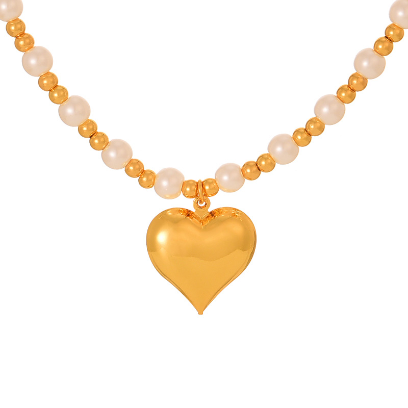 Fashion Golden 1 Copper Love Pendant Pearl Beads Necklace