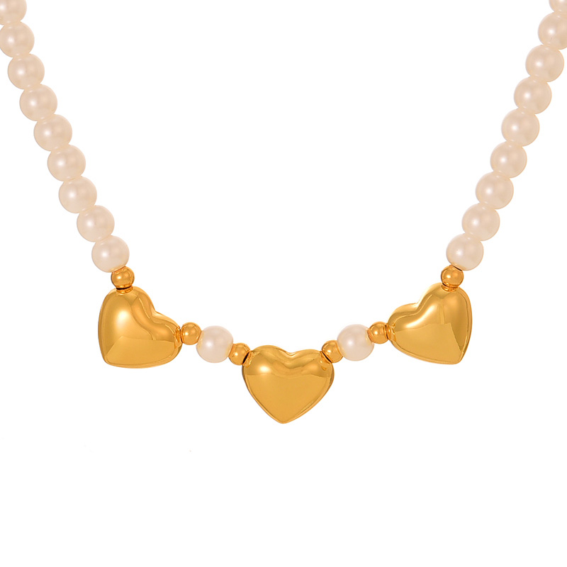 Fashion Golden 2 Copper Love Pendant Pearl Beads Necklace
