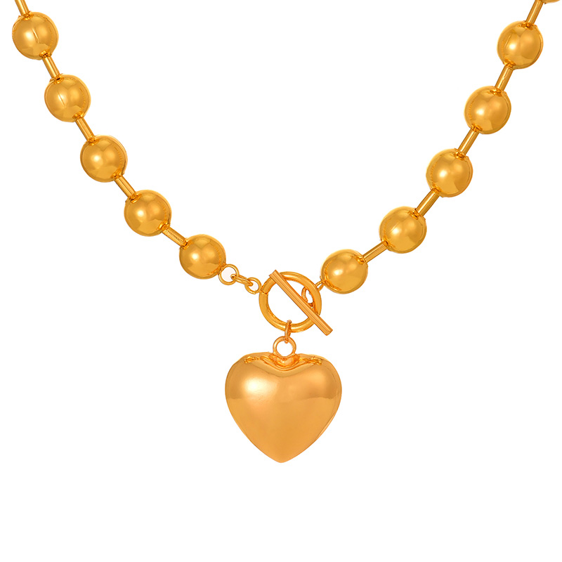 Fashion Gold Copper Love Heart Ot Buckle Pendant Bead Necklace (6mm)