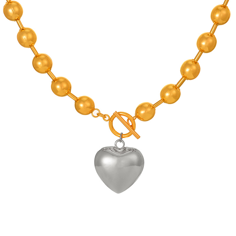 Fashion Silver Copper Love Heart Ot Buckle Pendant Bead Necklace (6mm)