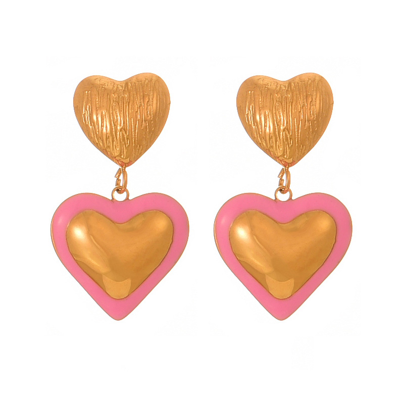 Fashion Golden 2 Titanium Steel Oil Drop Love Earrings