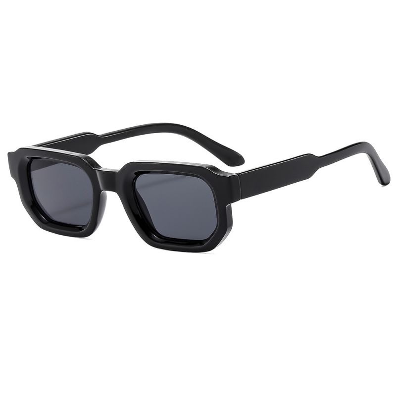 Fashion Glossy Black Framed Black And Gray Film Pc Polygon Sunglasses