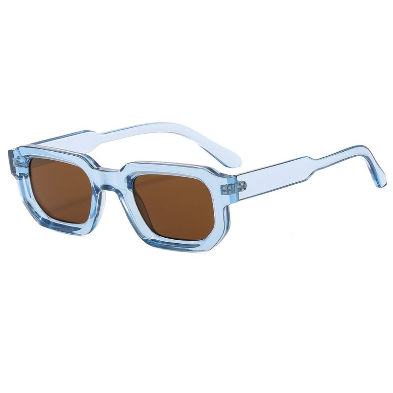 Fashion Transparent Blue Frame Tea Slices Pc Polygon Sunglasses