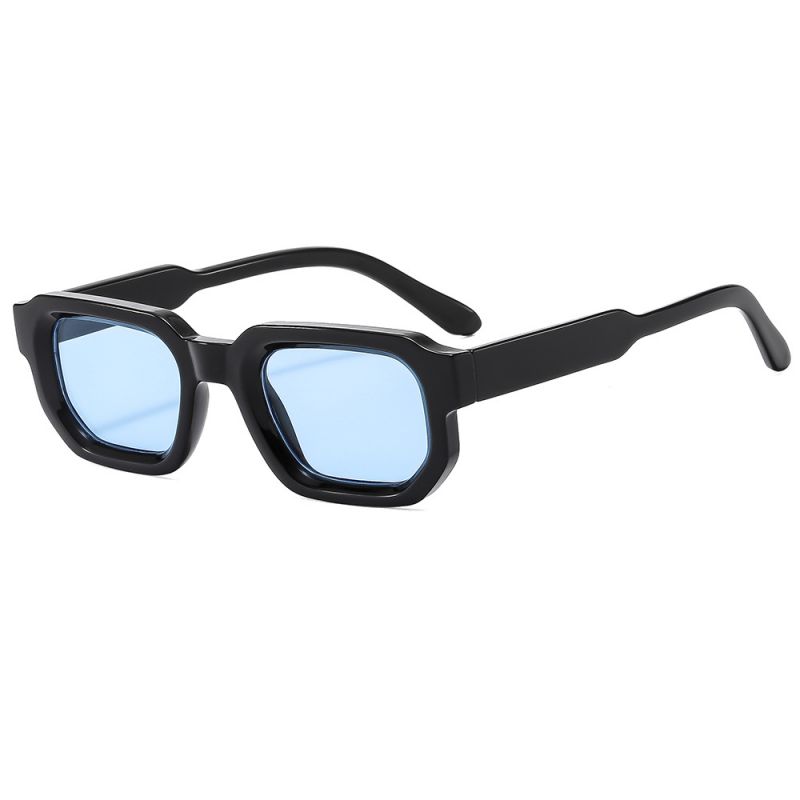 Fashion Bright Black Framed Blue Film Pc Polygon Sunglasses