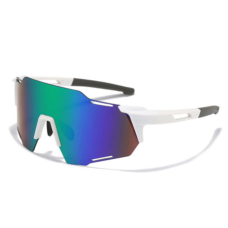 Fashion White Frame Green Mercury Pc Irregular Integrated Sunglasses