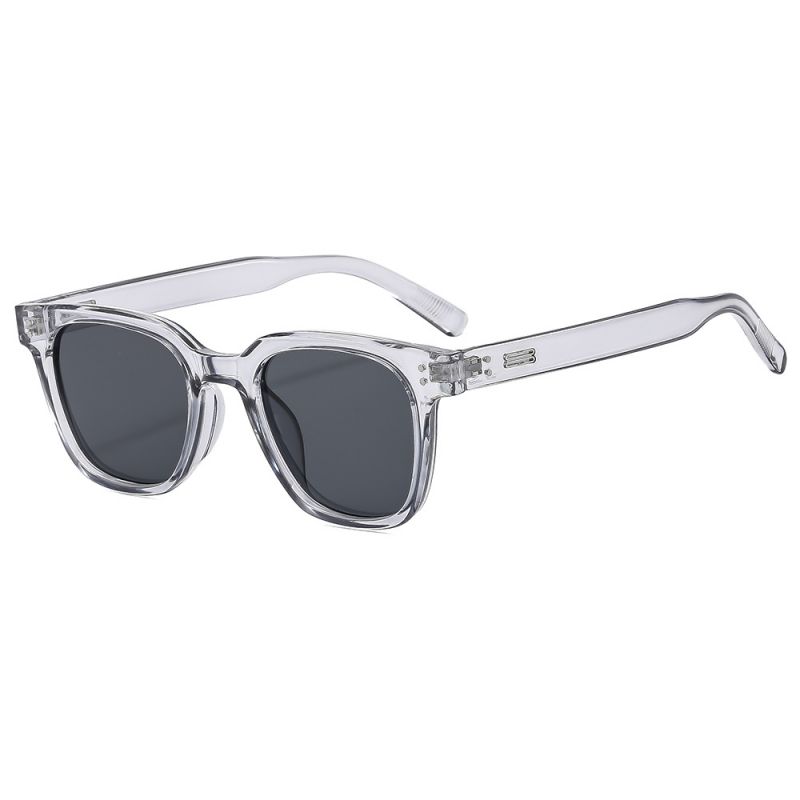 Fashion Transparent Gray Frame Black And Gray Film Square Rice Stud Sunglasses