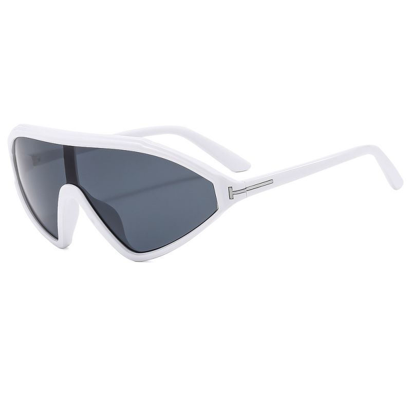 Fashion Solid White Frame Black And Gray Film Large Frame Shaped Sunglasses With Rice Studs