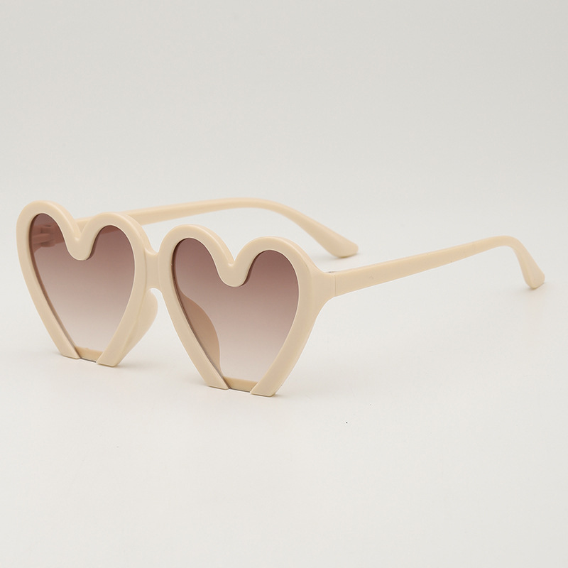 Fashion Beige Frame Double Tea Tablets Ac Heart Sunglasses