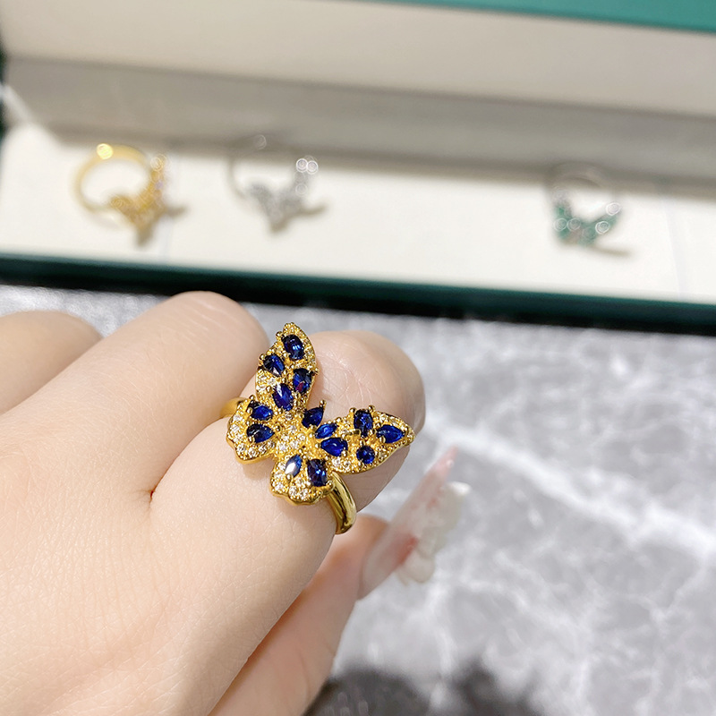 Fashion 【small Size】blue Corundum Copper Diamond Butterfly Ring