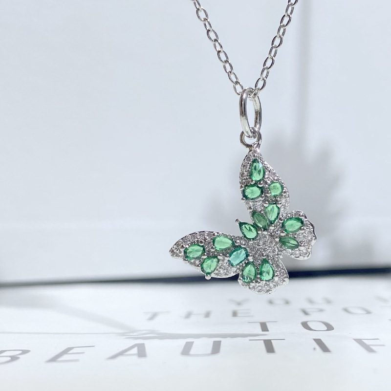 Fashion [small Size] Emerald Does Not Include Chain Copper Diamond Butterfly Pendant