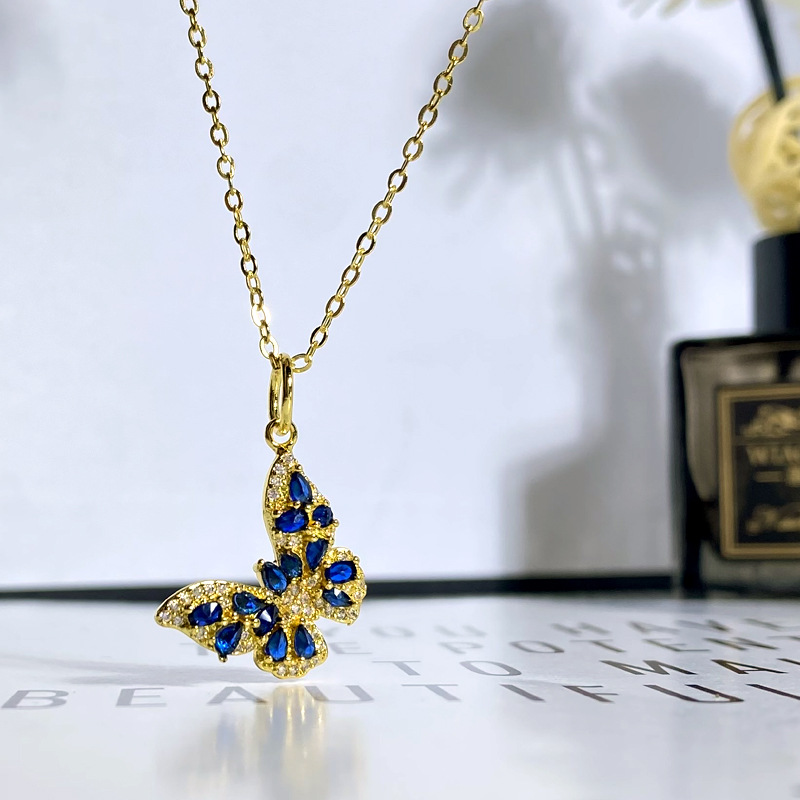 Fashion [small Size] Sapphire Blue Does Not Include Chain Copper Diamond Butterfly Pendant