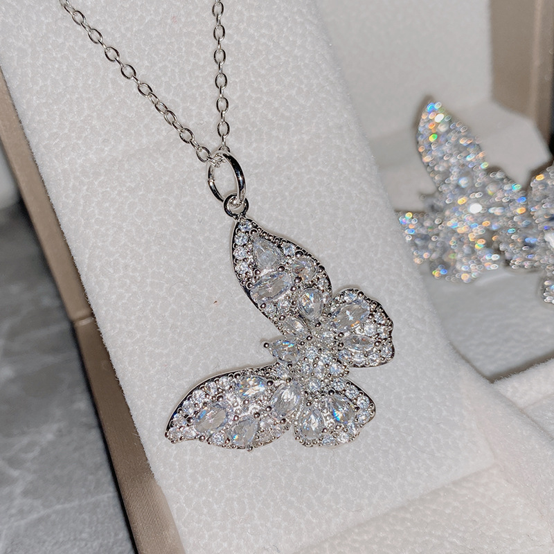 Fashion [large Size] White Diamond Does Not Include Chain Copper Diamond Butterfly Pendant