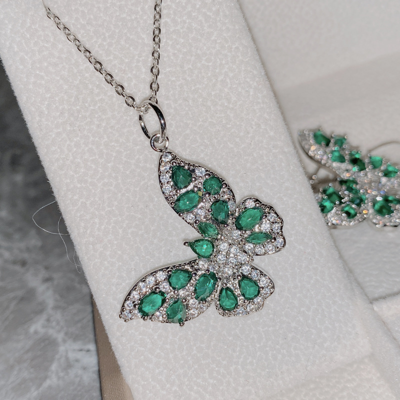 Fashion [large Size] Emerald Does Not Include Chain Copper Diamond Butterfly Pendant