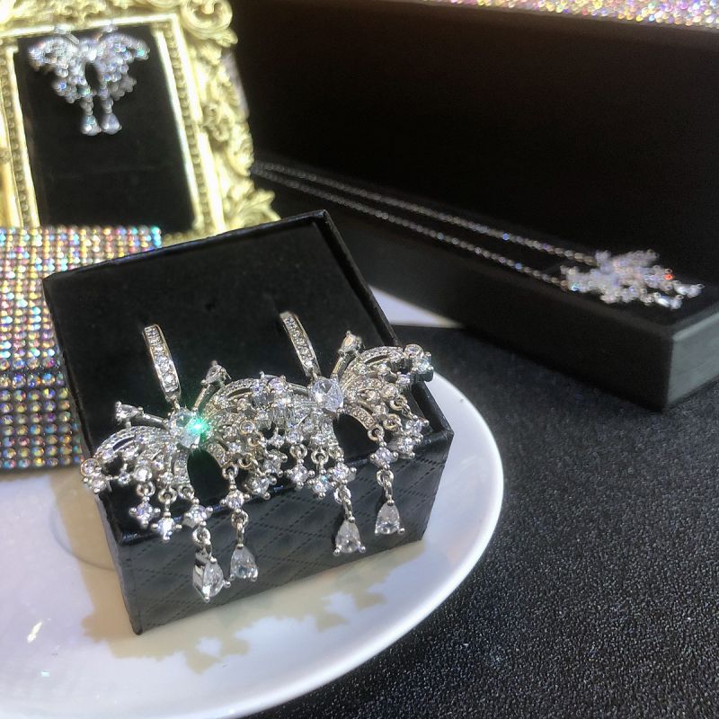 Fashion Tassel Ins Butterfly Earrings Copper Inlaid Zirconium Butterfly Earrings